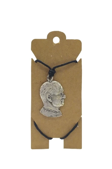 UNİSEX KOTON İP ASKILI VE GÜMÜŞ ANTİK KAPLAMALI TRİBAL KOLYE ürün görseli 1