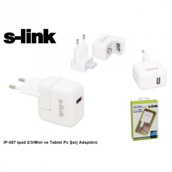 S-LİNK IP-587/IP-801/IP-860/SLP-200 USB IPOD/IPAD/IPHONE5 USB  (BEYAZ) 5V 2A ADAPTÖR - 3