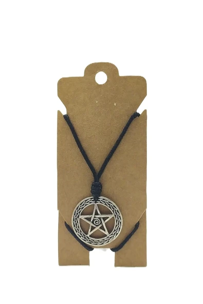 UNİSEX KOTON İP ASKILI VE GÜMÜŞ ANTİK KAPLAMALI TRİBAL KOLYE ürün görseli 1