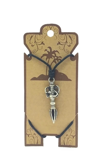 UNİSEX KOTON İP ASKILI VE GÜMÜŞ ANTİK KAPLAMALI TRİBAL KOLYE ürün görseli 1