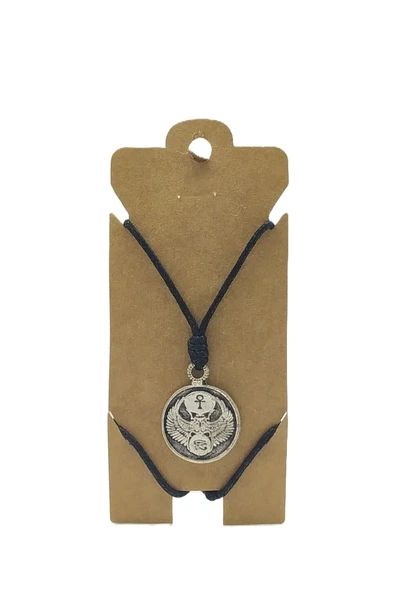 UNİSEX KOTON İP ASKILI VE GÜMÜŞ ANTİK KAPLAMALI TRİBAL KOLYE ürün görseli 1