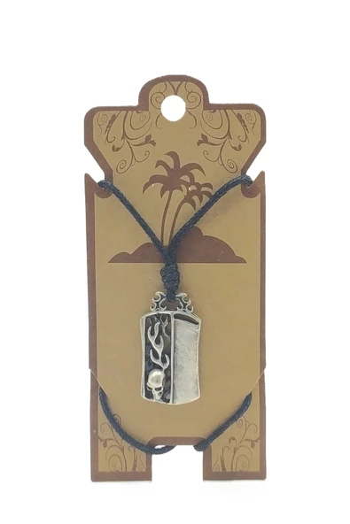 UNİSEX KOTON İP ASKILI VE GÜMÜŞ ANTİK KAPLAMALI TRİBAL KOLYE ürün görseli 1