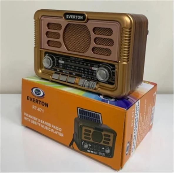 Everton Bluetooth Fm-Usb-Tf-Aux Şarjlı Solar Nostaljik Radyo
