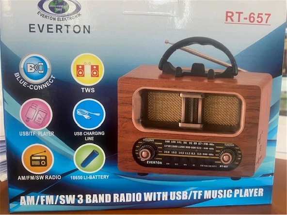 Everton Bluetooth Fm-Usb-Tf-Aux Şarjlı Nostaljik Radyo