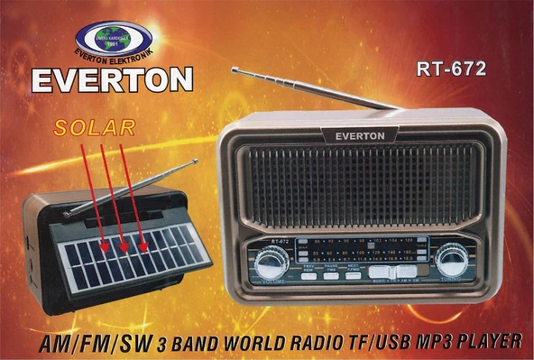 Everton Bluetooth Fm-Usb-Tf-Aux Şarjlı Solar Nostaljik Radyo
