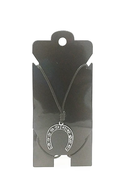 UNİSEX KORE İP ASKILI VE KROM ÇELİK KAPLAMALI TRİBAL KOLYE ürün görseli 1