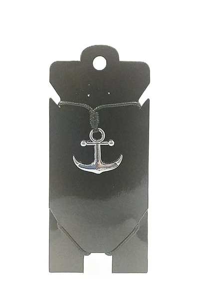 UNİSEX KORE İP ASKILI VE KROM ÇELİK KAPLAMALI TRİBAL KOLYE