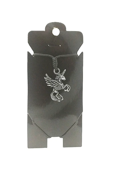 UNİSEX KORE İP ASKILI VE KROM ÇELİK KAPLAMALI TRİBAL KOLYE ürün görseli 1