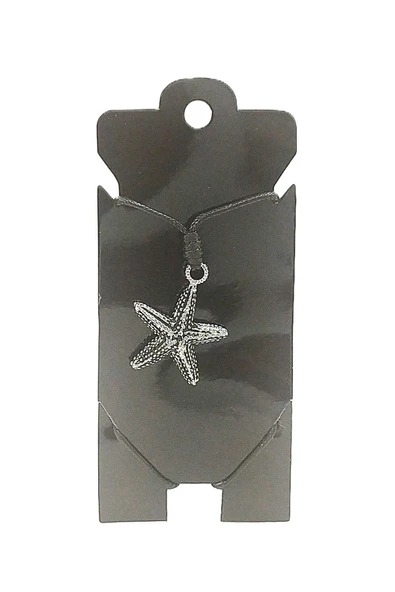 UNİSEX KORE İP ASKILI VE KROM ÇELİK KAPLAMALI TRİBAL KOLYE ürün görseli 1