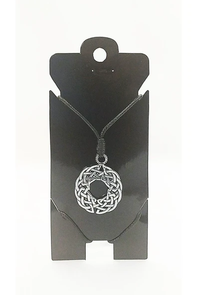 UNİSEX KORE İP ASKILI VE KROM ÇELİK KAPLAMALI TRİBAL KOLYE ürün görseli 1