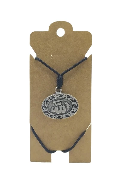 UNİSEX KOTON İP ASKILI VE GÜMÜŞ ANTİK KAPLAMALI TRİBAL KOLYE ürün görseli 1