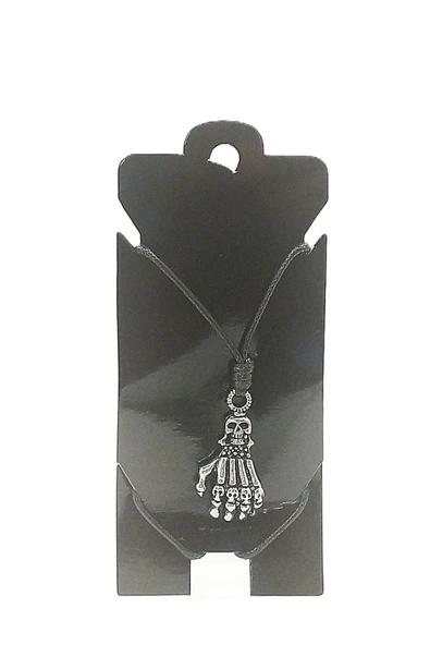 UNİSEX KORE İP ASKILI VE KROM ÇELİK KAPLAMALI TRİBAL KOLYE