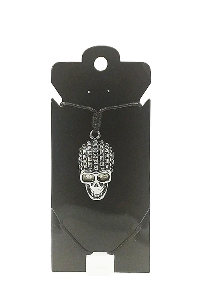 UNİSEX KORE İP ASKILI VE KROM ÇELİK KAPLAMALI TRİBAL KOLYE