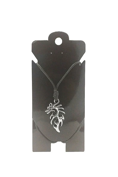 UNİSEX KORE İP ASKILI VE KROM ÇELİK KAPLAMALI TRİBAL KOLYE ürün görseli 1