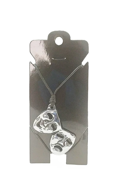 UNİSEX KORE İP ASKILI VE KROM ÇELİK KAPLAMALI TRİBAL KOLYE ürün görseli 1