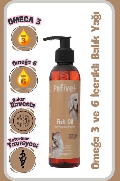 PufiVet Premium Kedi Ve Köpek için OMEGA 3 ve 6 İçerikli Balık Yağı (200ml) |Bağışıklık Sistemi |Tüy Bakımı - 2