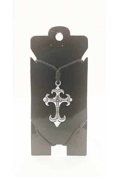 UNİSEX KORE İP ASKILI VE KROM ÇELİK KAPLAMALI TRİBAL KOLYE ürün görseli 1