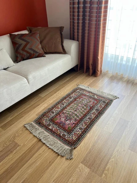 62x93 cm Küçük Şık Halı, Eşsiz Desenli Anadolu Kilimi, Çiçek Desenli El Dokuma Yün Halı, Salon ve Ofis için Özel Halı - 2