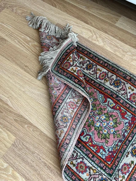 62x93 cm Küçük Şık Halı, Eşsiz Desenli Anadolu Kilimi, Çiçek Desenli El Dokuma Yün Halı, Salon ve Ofis için Özel Halı - 8