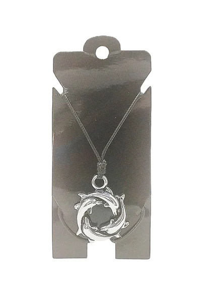 UNİSEX KORE İP ASKILI VE KROM ÇELİK KAPLAMALI TRİBAL KOLYE ürün görseli 1