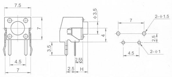 TACT  BUTON  6x6 90° PCB tip Siyah ~ KIRMIZI  4,3 mm