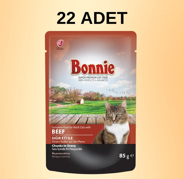 Bonnie Dana Etli Pouch Yetişkin Kedi Maması 85 gram (22 Adet)