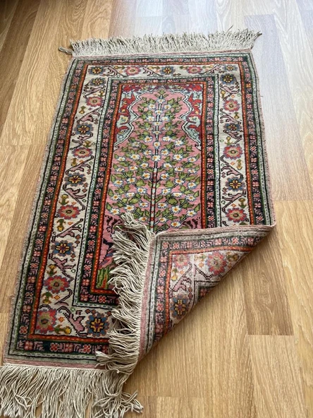 62x93 cm Küçük Şık Halı, Eşsiz Desenli Anadolu Kilimi, Çiçek Desenli El Dokuma Yün Halı, Salon ve Ofis için Özel Halı - 7