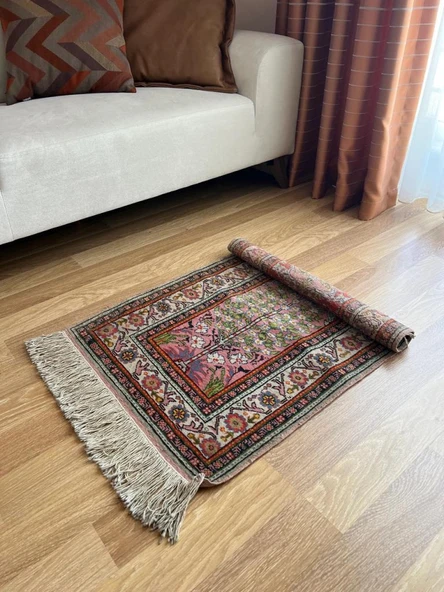 62x93 cm Küçük Şık Halı, Eşsiz Desenli Anadolu Kilimi, Çiçek Desenli El Dokuma Yün Halı, Salon ve Ofis için Özel Halı - 3