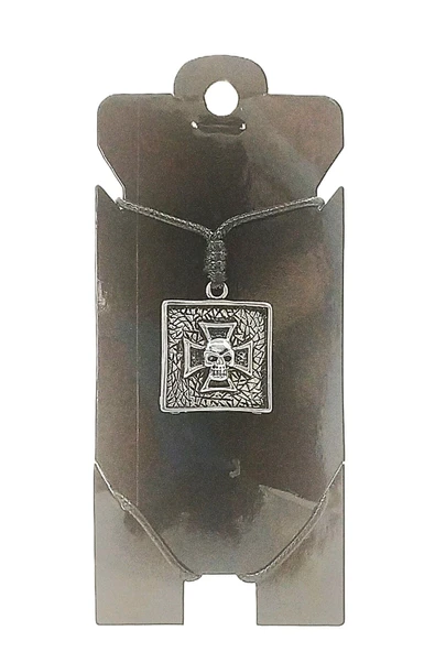 UNİSEX KORE İP ASKILI VE KROM ÇELİK KAPLAMALI TRİBAL KOLYE ürün görseli 1