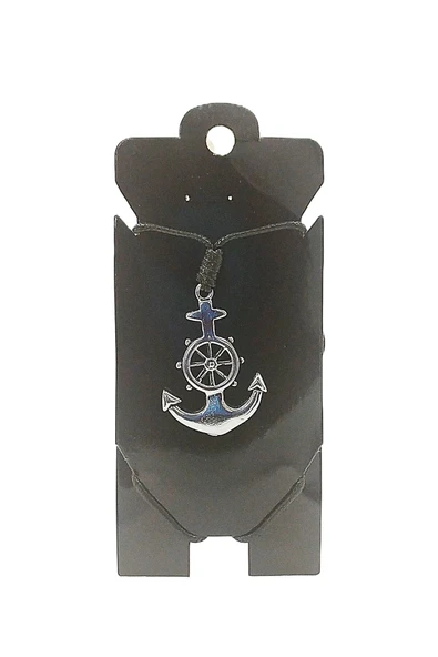 UNİSEX KORE İP ASKILI VE KROM ÇELİK KAPLAMALI TRİBAL KOLYE ürün görseli 1