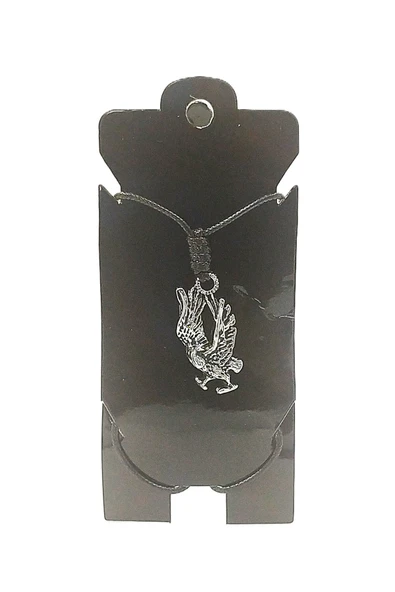 UNİSEX KORE İP ASKILI VE KROM ÇELİK KAPLAMALI TRİBAL KOLYE ürün görseli 1