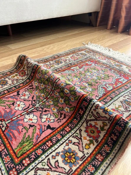 62x93 cm Küçük Şık Halı, Eşsiz Desenli Anadolu Kilimi, Çiçek Desenli El Dokuma Yün Halı, Salon ve Ofis için Özel Halı - 4