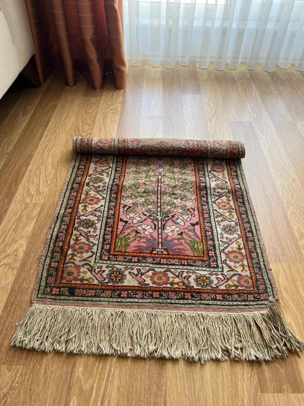 62x93 cm Küçük Şık Halı, Eşsiz Desenli Anadolu Kilimi, Çiçek Desenli El Dokuma Yün Halı, Salon ve Ofis için Özel Halı - 6