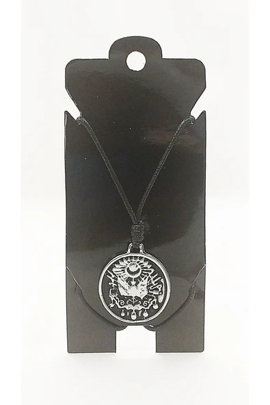 UNİSEX KORE İP ASKILI VE KROM ÇELİK KAPLAMALI TRİBAL KOLYE ürün görseli 1