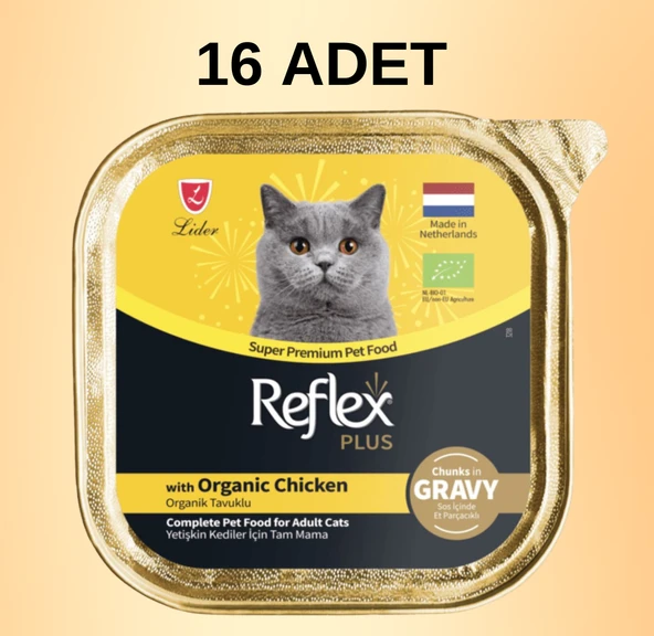 Reflex Plus Organik Tavuklu Yetişkin Kedi Yaş Maması 85 gram (16 Adet)