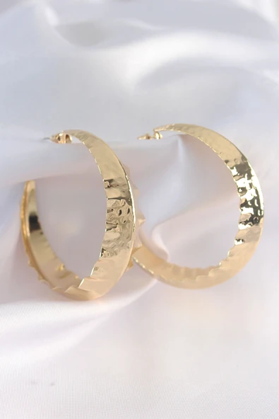 Pirinç Gold Renk Yaprak Desenli Halka Küpe - TJ-BKP8921 - 2