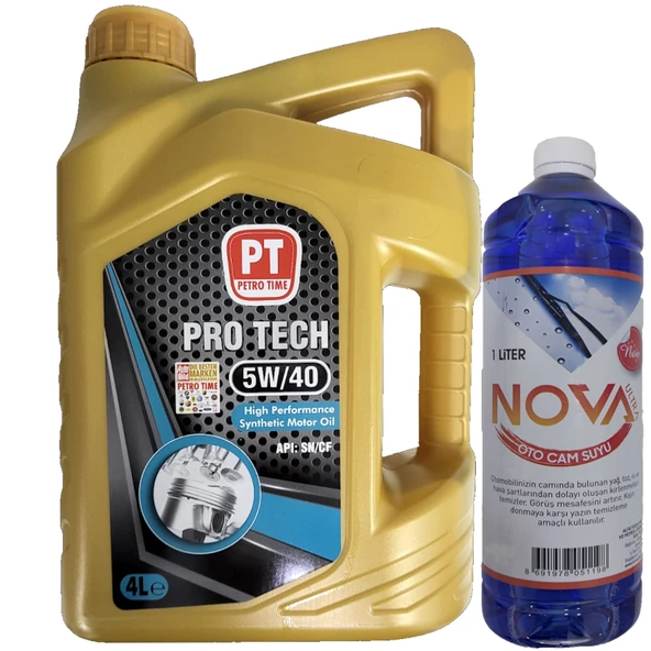 Petro Time 5W-40 Sentetik Motor Yağı 4 Litre + Cam Suyu 1 L