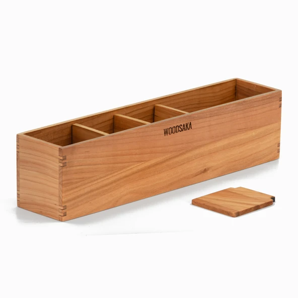 Woodsaka Reka 5 Bölümlü Ayarlanabilir Kalemlik Organizer - Kiraz - 5