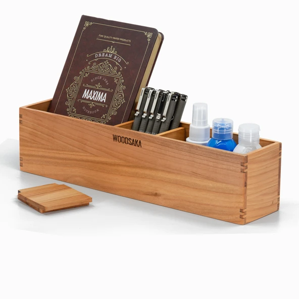 Woodsaka Reka 5 Bölümlü Ayarlanabilir Kalemlik Organizer - Kiraz - 2