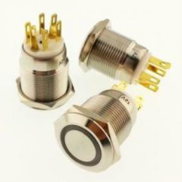 Onpow Buton Yuvarlak Metal Su Geçirmez 19mm 220V Kırmızı Halka Ledli No:51