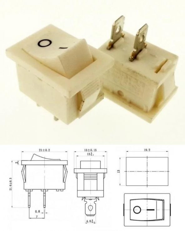 Anahtar Mini Beyaz On Off Işıksız 2 Pin 6a 250v Kcd1 / Ic-120b ( Kalıcı Tip)