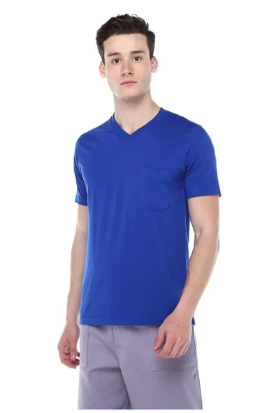 V YAKA MAVİ TİŞÖRT