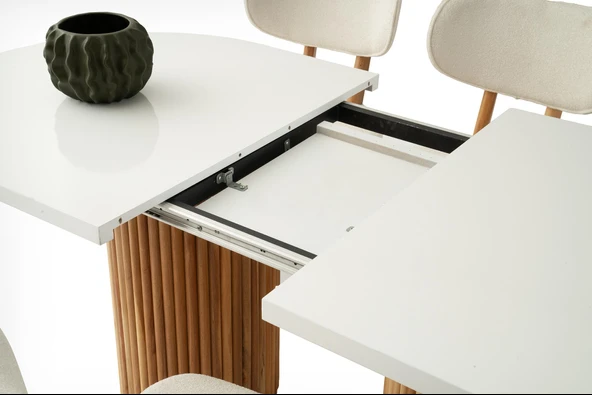 Açılır Oval HIGH GLOSS Yemek Masası Takımı Nergis Sandalye Cappicino 1 Masa 6 Sandalye ) - 6