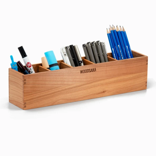 Woodsaka Reka 5 Bölümlü Ayarlanabilir Kalemlik Organizer - Kiraz