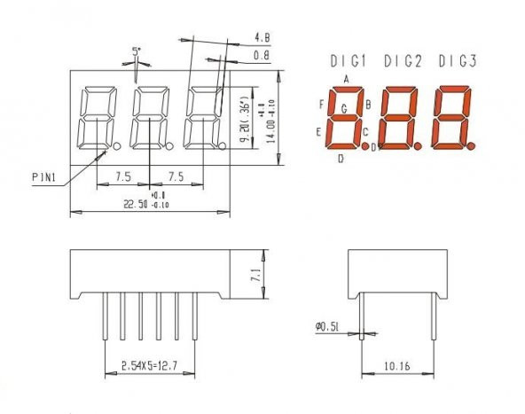 KPT-3361 BSRND ÜÇLÜ  9,72mm  SEGMENT DİSPLEY ANOT