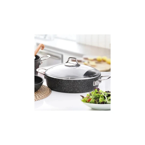 FALEZ BLACK LİNE GRANİT DÖKÜM 28 CM KISA KARNIYARIK TENCERE SİYAH - 2