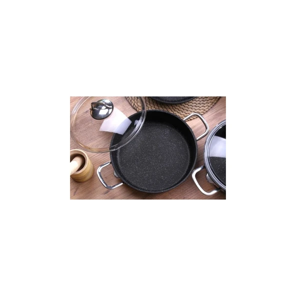 FALEZ BLACK LİNE GRANİT DÖKÜM 28 CM KISA KARNIYARIK TENCERE SİYAH - 3
