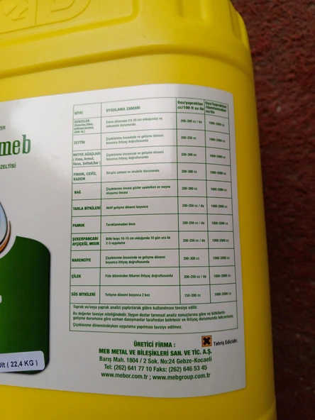 Mebor Azotomeb %20 Azot Sıvı Gübre 20 Litre - 3