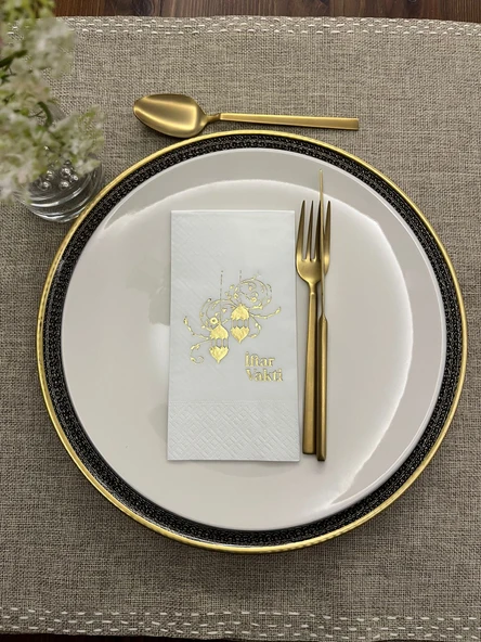 Gold Yaldızlı Beyaz İftar Vakti Garson Peçete 16 Adet ürün görseli 1