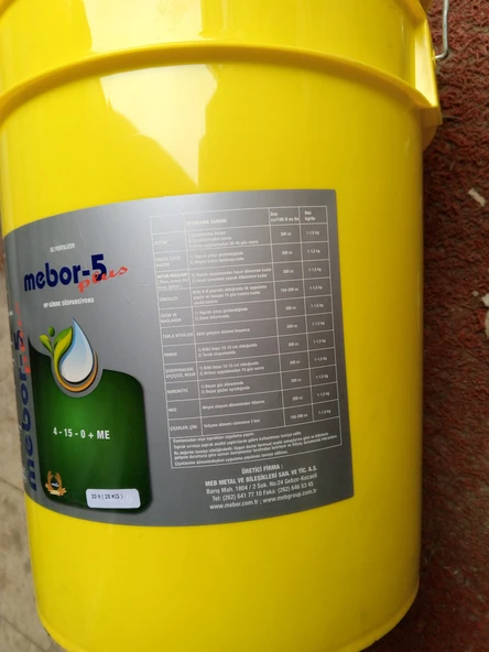 Mebor 5 Plus 4-15-0 + 5 Bor (B) + 5 Çinko (Zn) İçerikli Sıvı Gübre 20 Litre - 7
